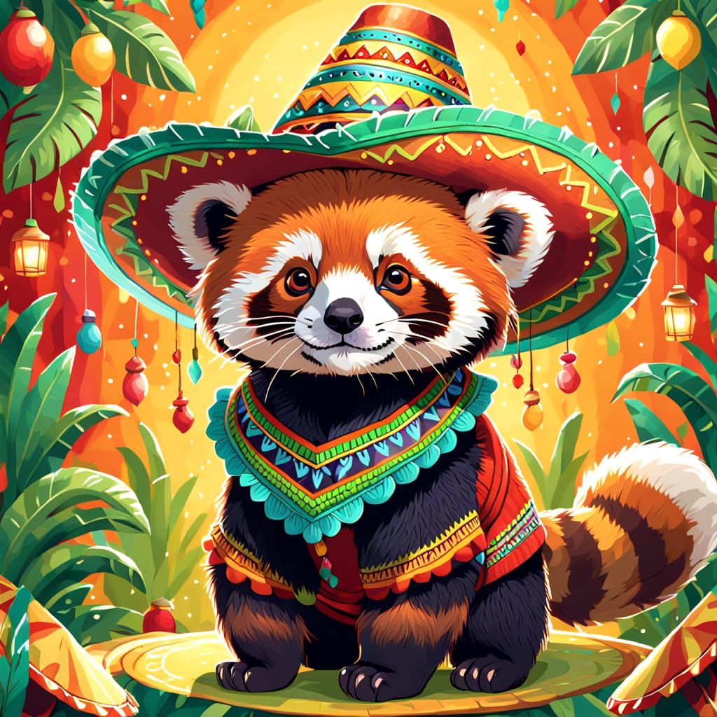 Red panda in a sombrero   by @Xx_METALFLEURDELIS_xX