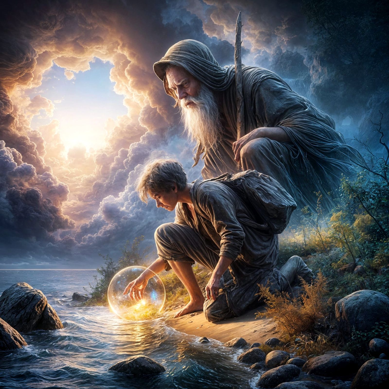 Young man searching for treasure, old man still searching.  by @Mezza