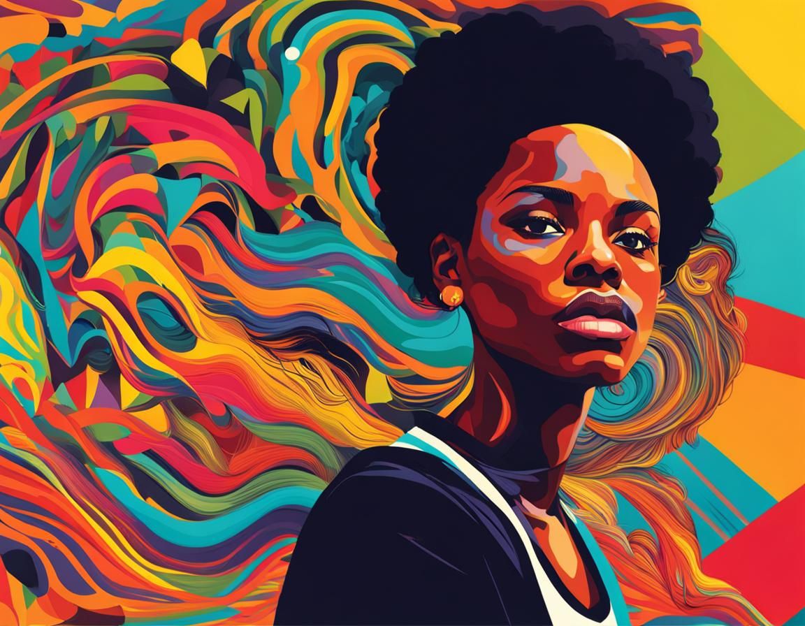 black woman, vorticism hair, colorful,