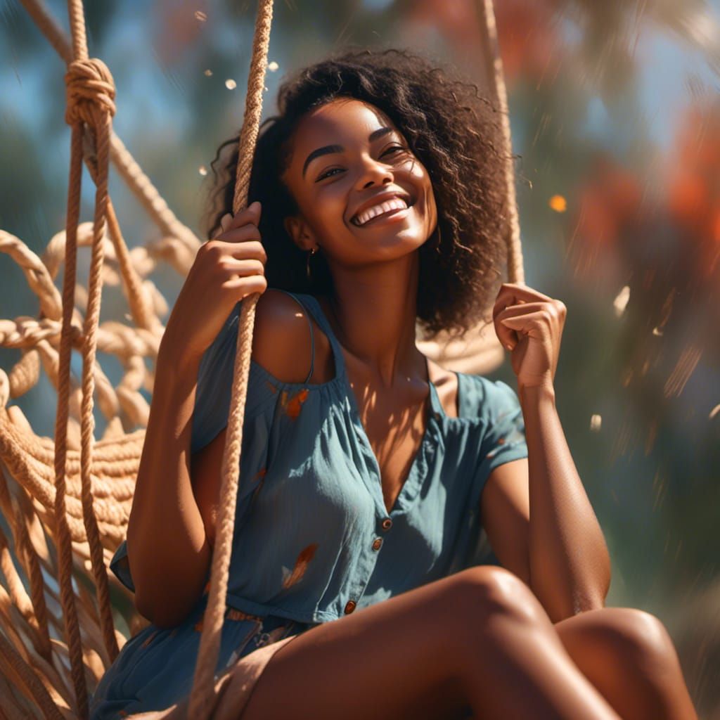 <lora:Lovely:1.0>  A portrait of a woman happy woman, sitting in a swing, soft focus brushstrokes, digital art, unreal engine 5