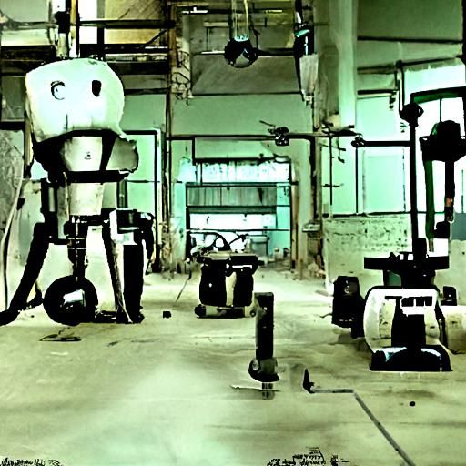 Unpowered robots in a  decrepit factory