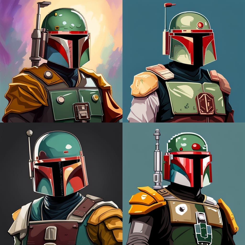8bit Boba Fett head and shoulders portrait,