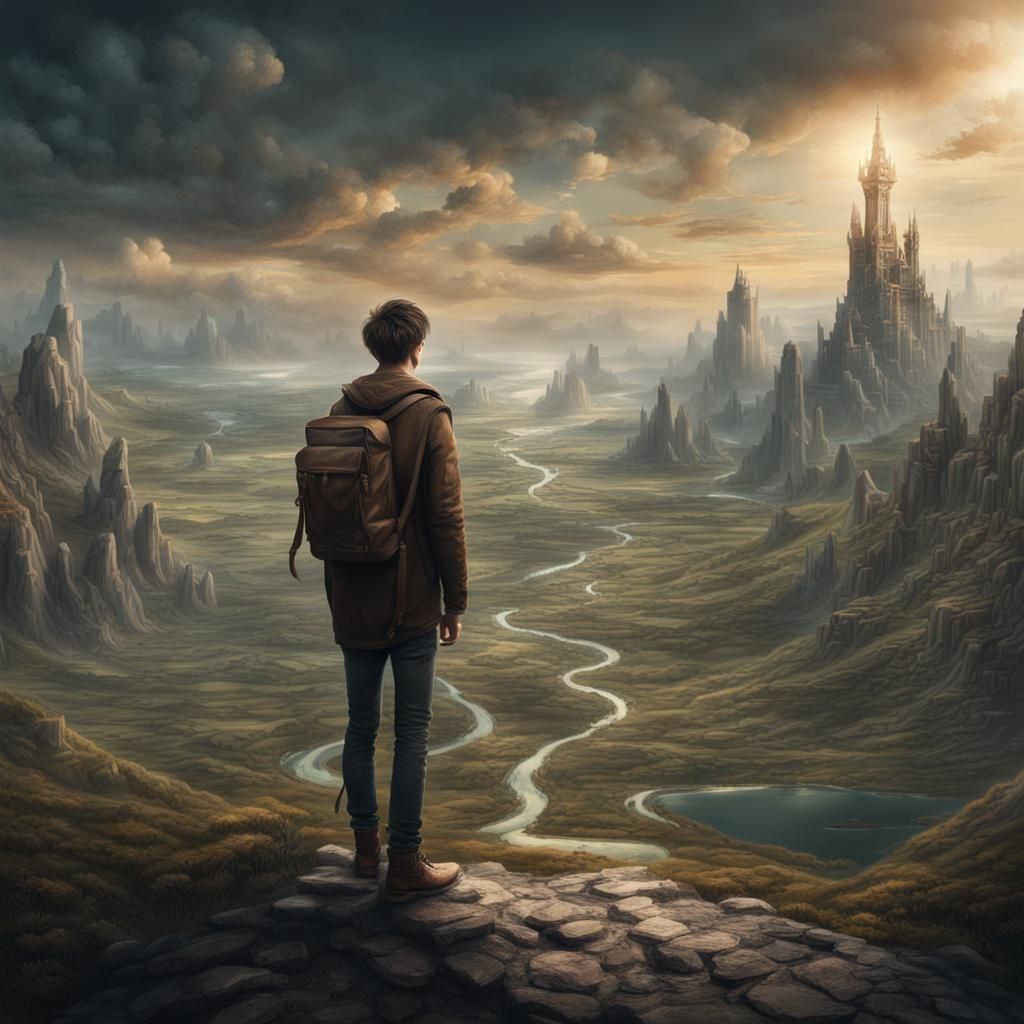 A young man between two world don't know which way to go only see his ...