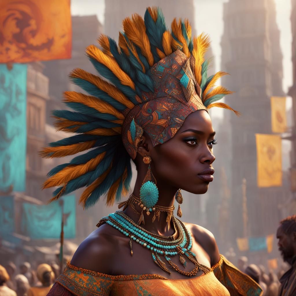 "drak skin pratty african girl in clourful attire"  head and...
