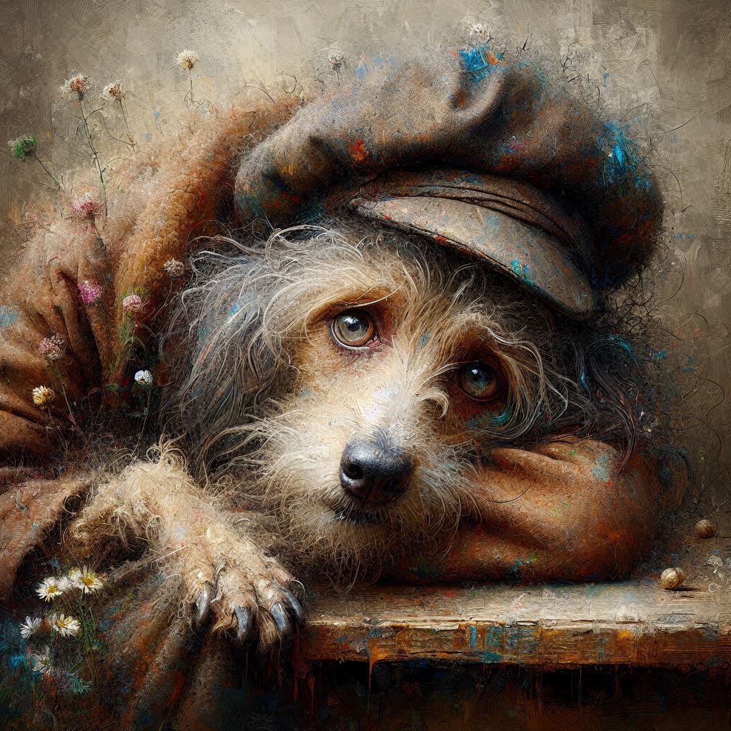 A Lonely Dog With a Cap