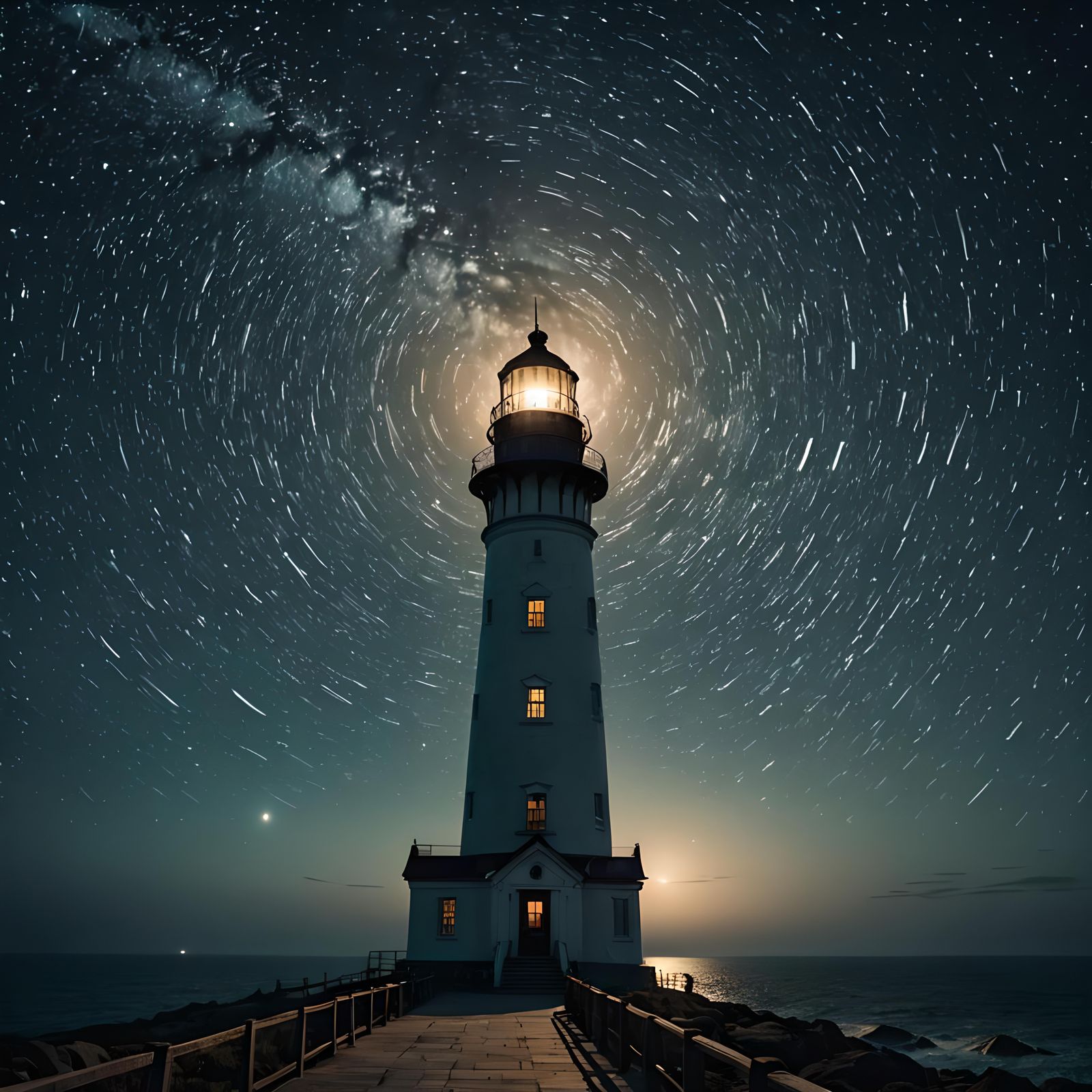 Lighthouse under the stars  by @99