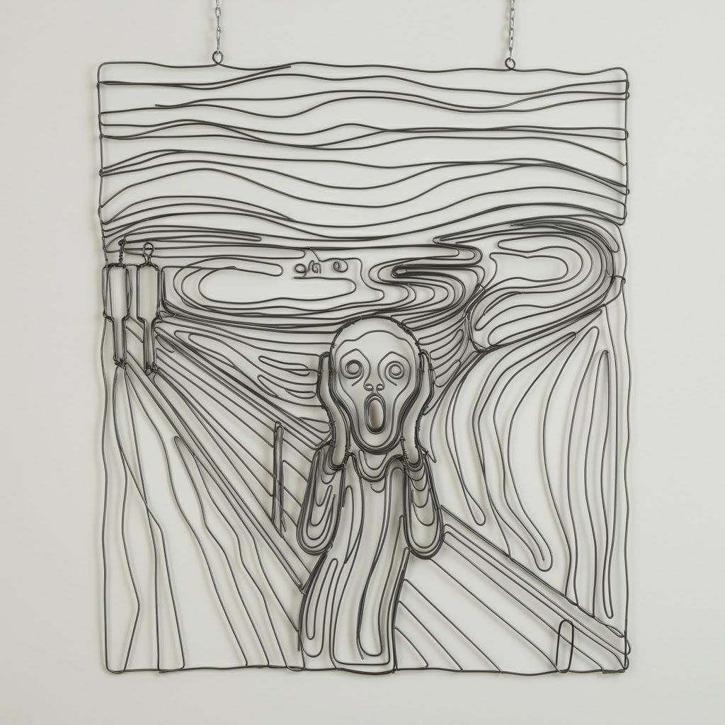 Wire Sculpture of The Scream in Expressionist Style