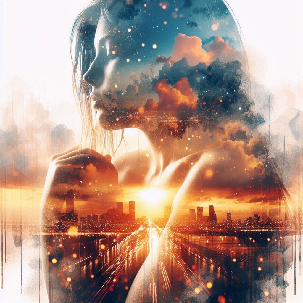 double exposure beautiful fantasy portrait landscape..