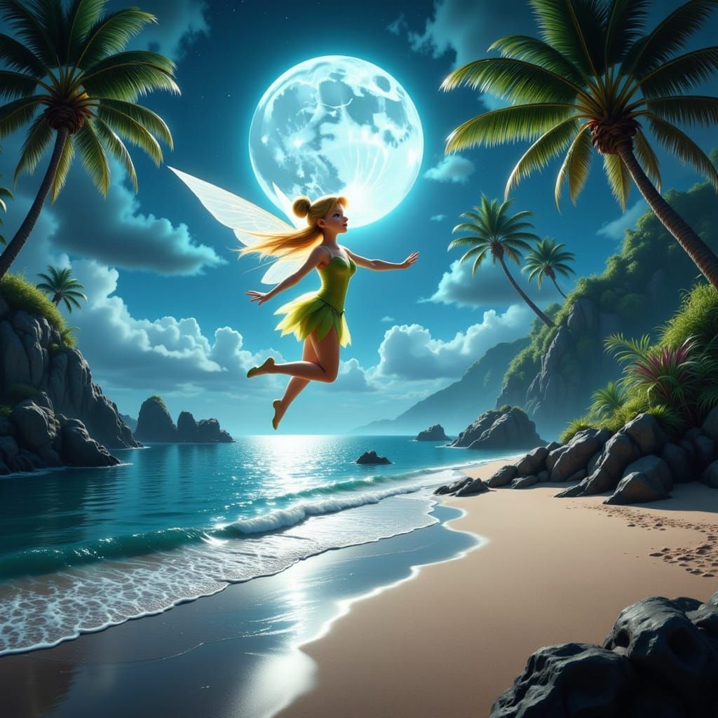 Tinkerbell At The Moonlit Beach