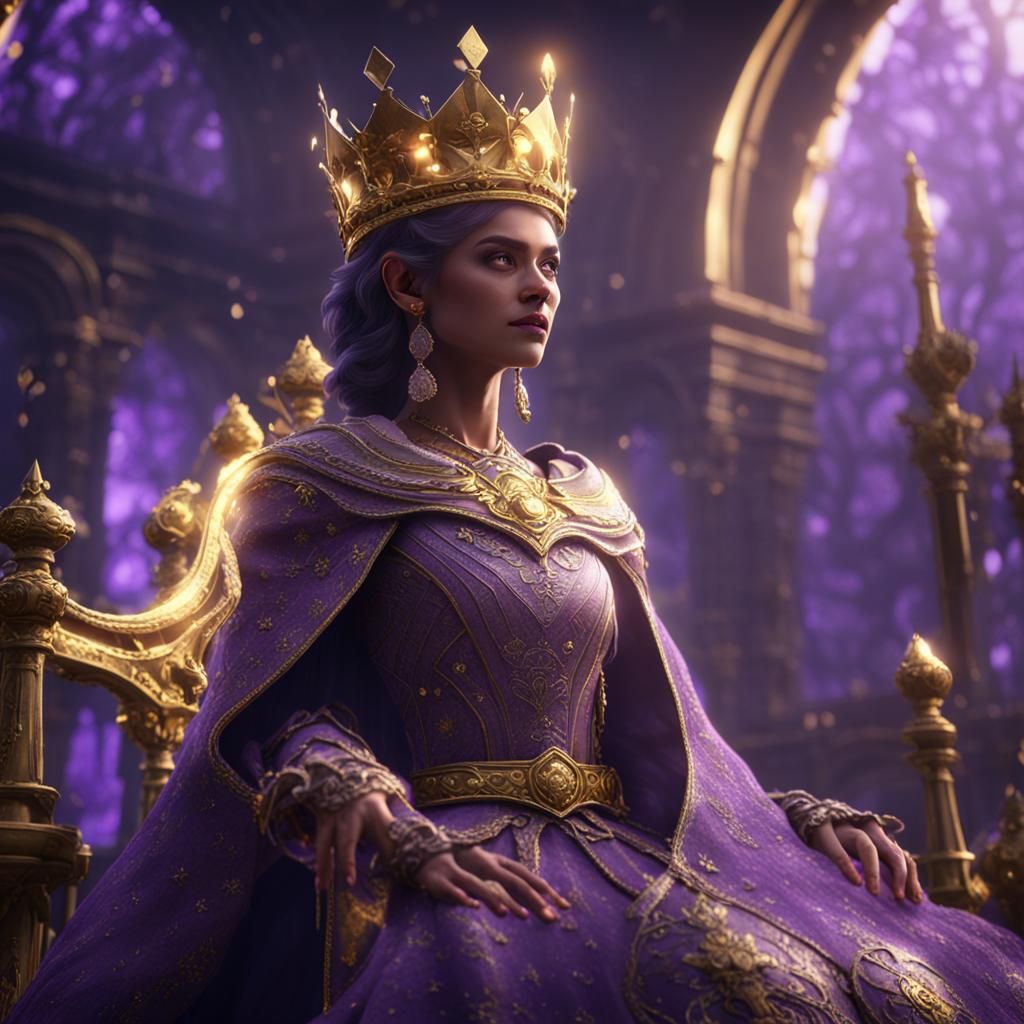 amazing queen in purple with a golden crown fog