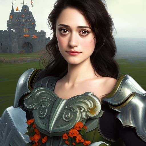 Armored Woman Portrait in Art Nouveau Style