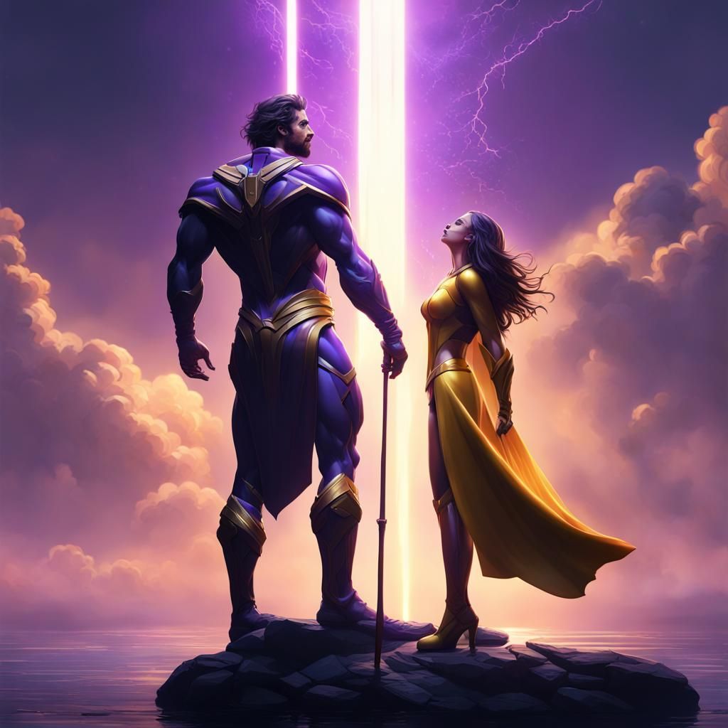 A handsome man holding a stick looking up at a floating glow...