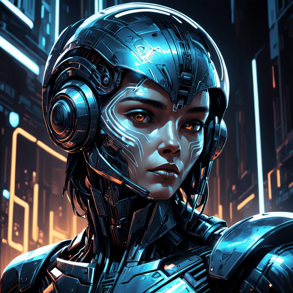Cybernetic Human Emerges from Metallic Grid in Futuristic Po...