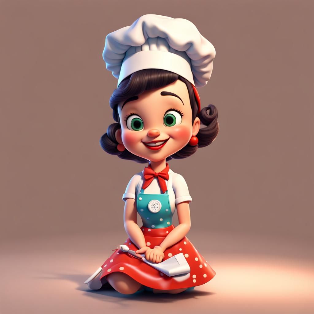 cartoon gal with apron and chef hat from the 1950s AI Generated