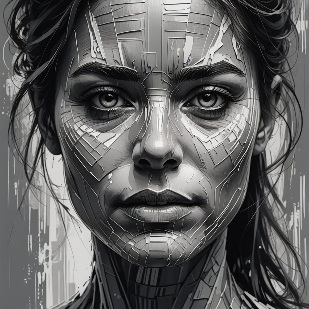 Using Only Grey verticles lines make image of face on canvas