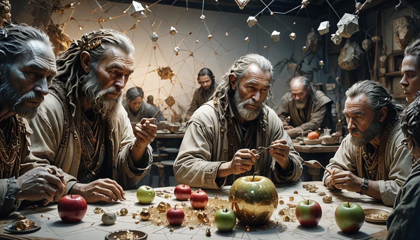 a beautiful concept art of “Pre-historic humans using Apple ...