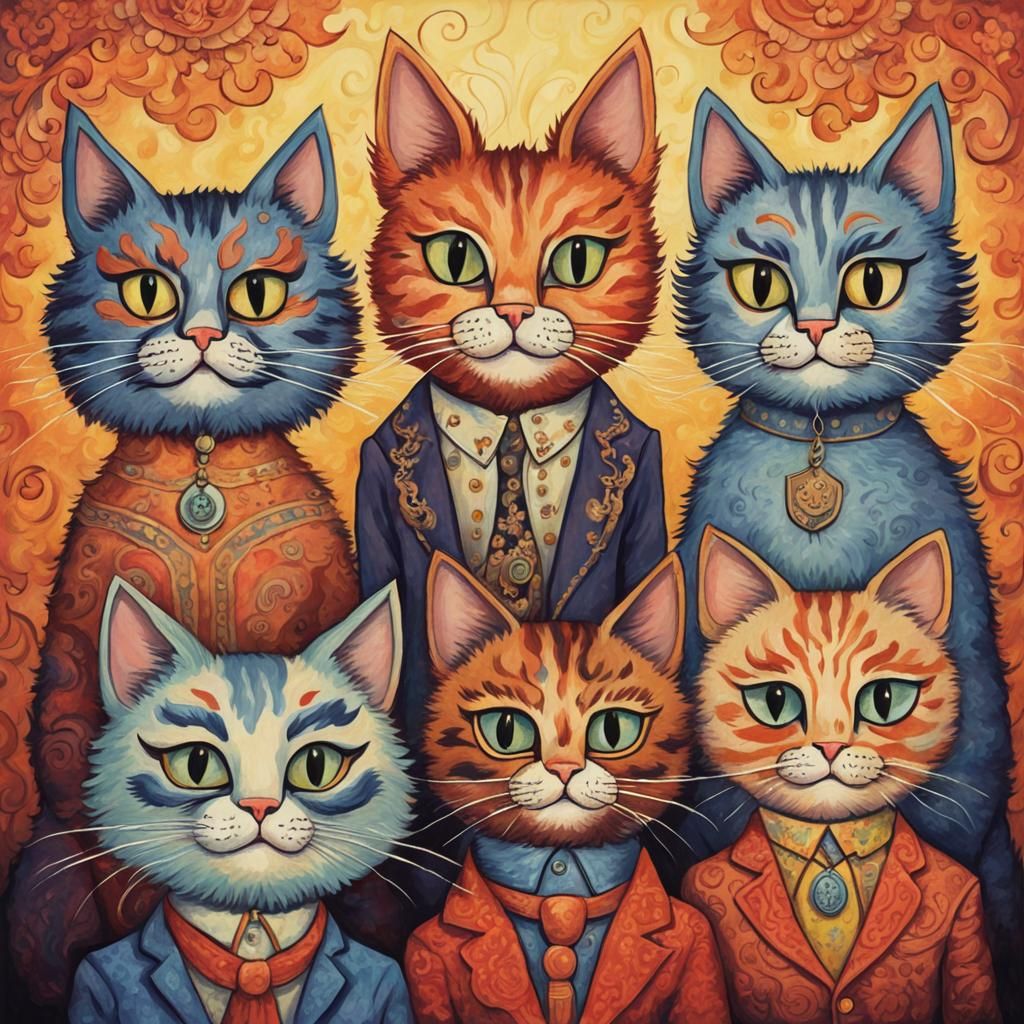 Cats by Louis Wain, Alex Hirsch - AI Generated Artwork - NightCafe Creator