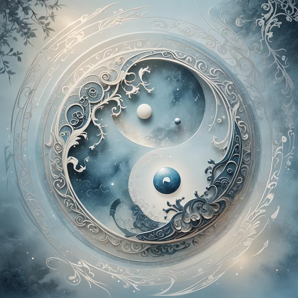 Glowing Yin-Yang Symbol in Misty Serene Environment