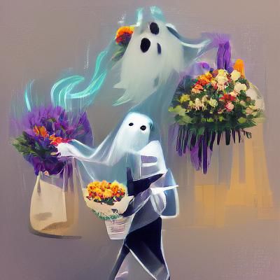 Ghost with a bouquet of flowers