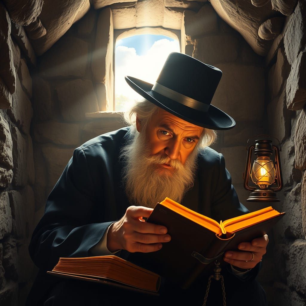 Elderly Hasidic Scholar in Intimate Study