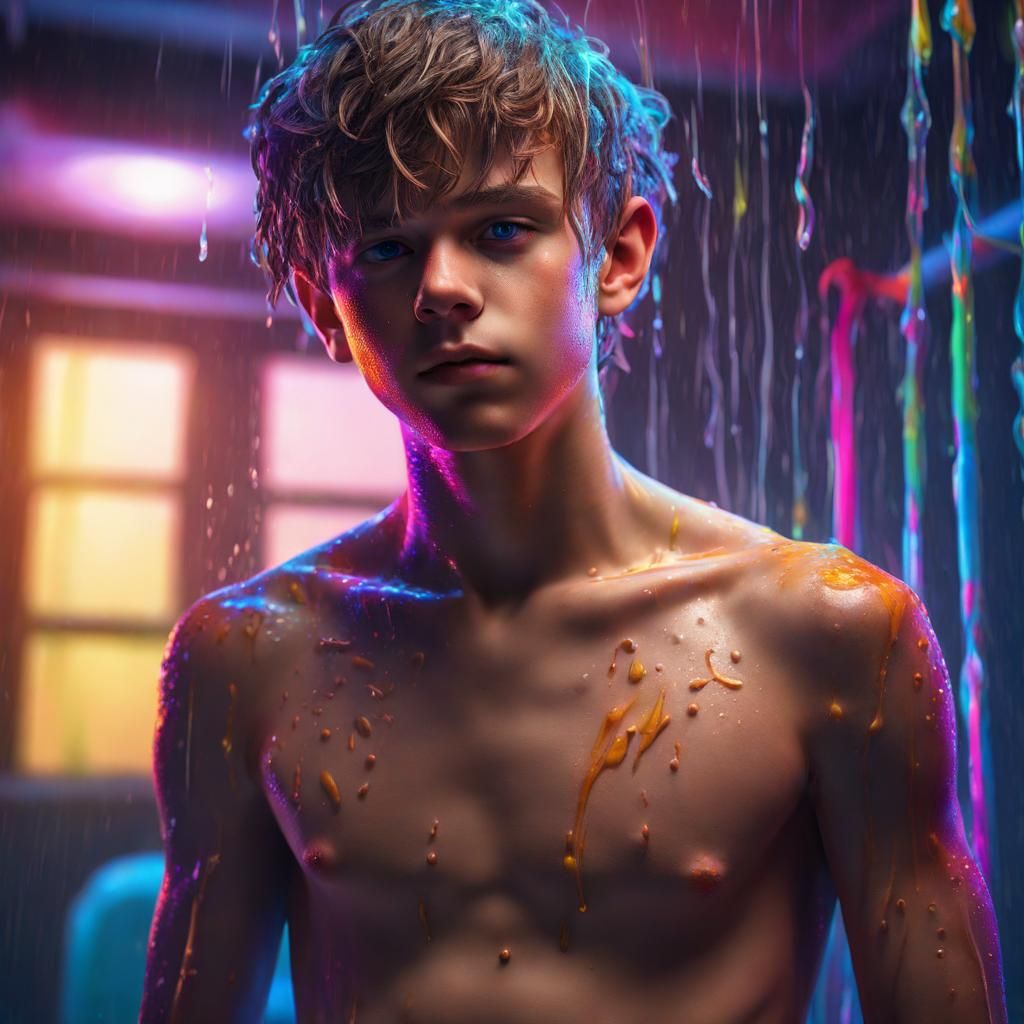 Take Picture Shirtless Blon Boy Adolescent At Shower Wet Body Art Dynamic Lighting Hyperdetailed 6646