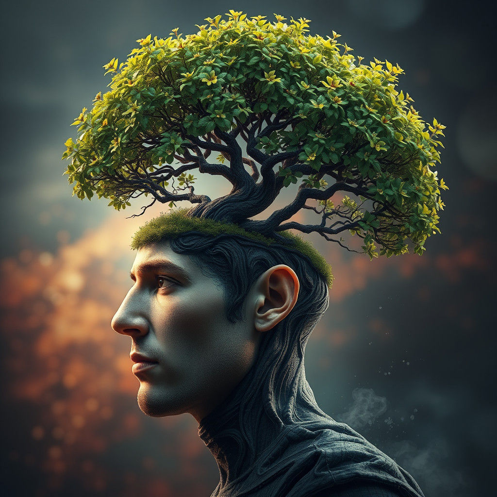 Bonsai Tree Growing on Human Head: Splash Art