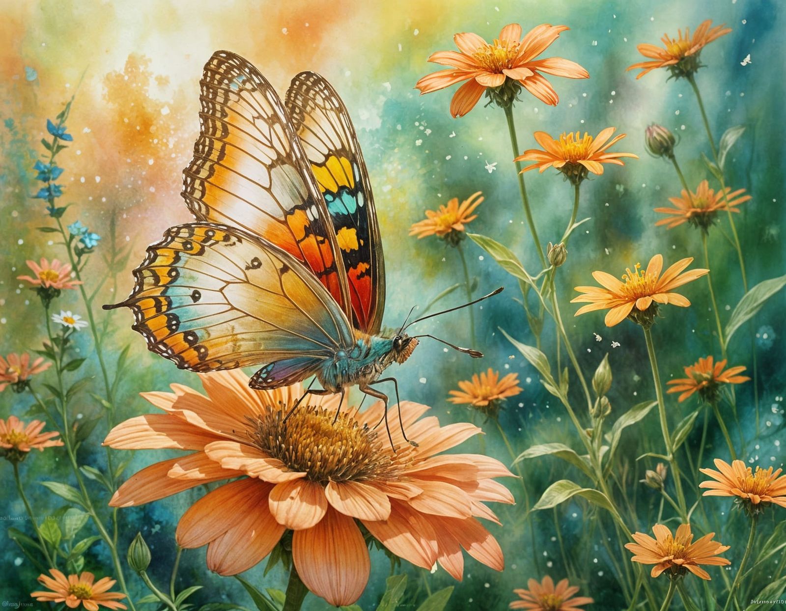 "A dreamy watercolor painting of a butterfly   by @Kirst