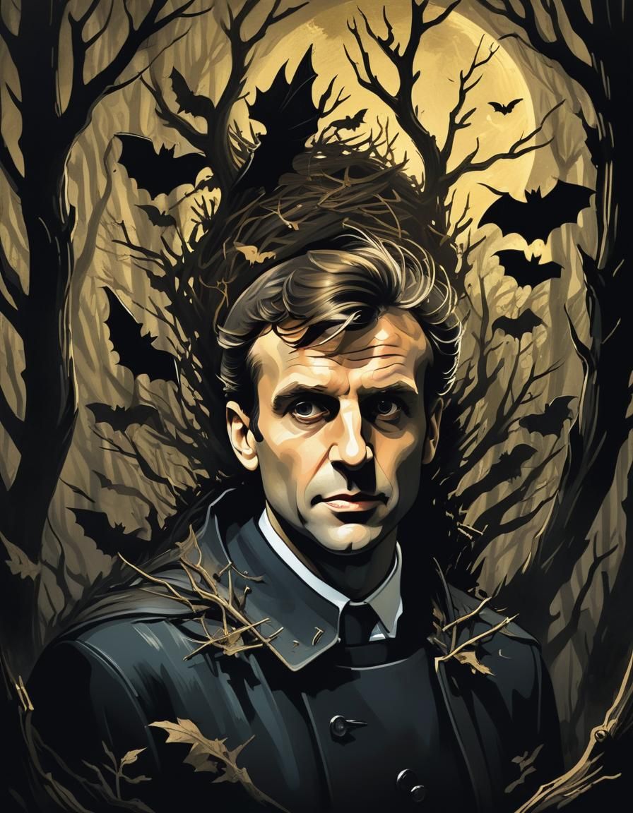 Emmanuel Macron, his hairdo is a  nest  for hungry bats   by @BuddyD