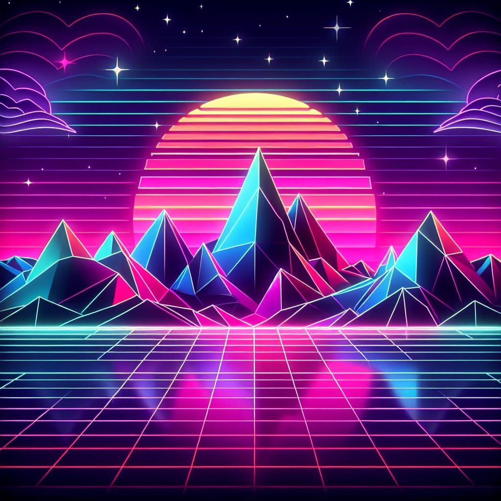 80s neonwave album cover art, mountains, no character, low p...