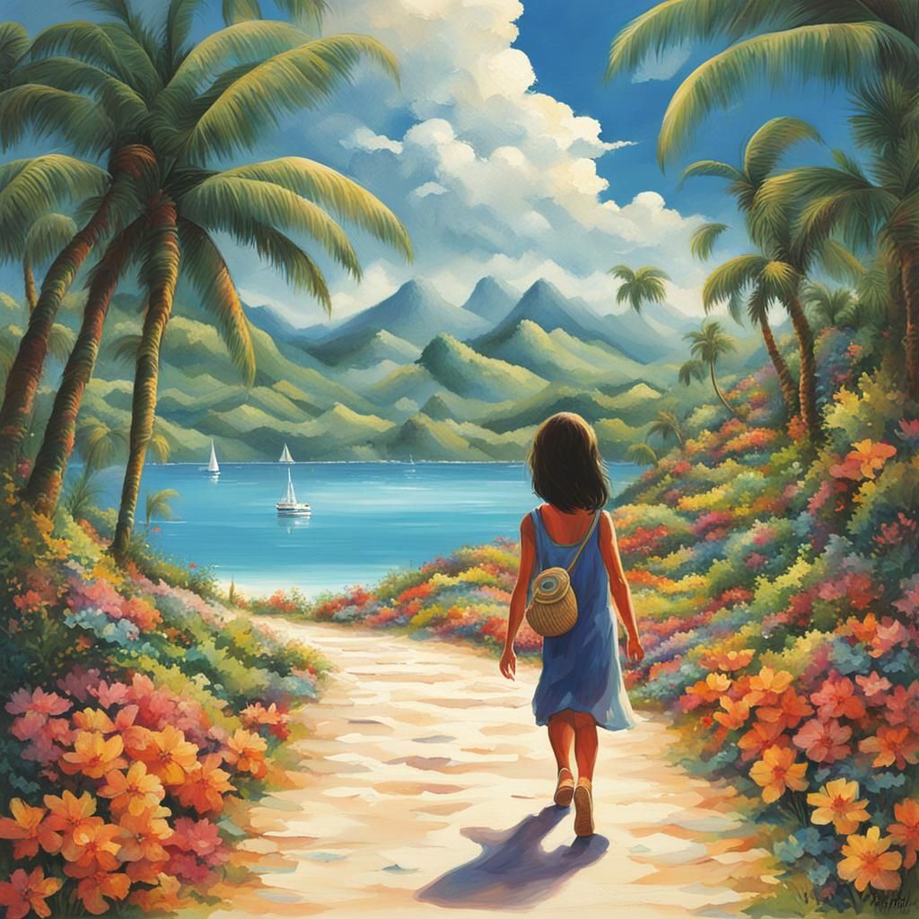 A girl walking in paradise