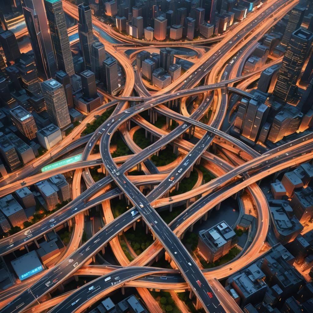 Mesmerizing Urban Interchange at Night: Aerial View