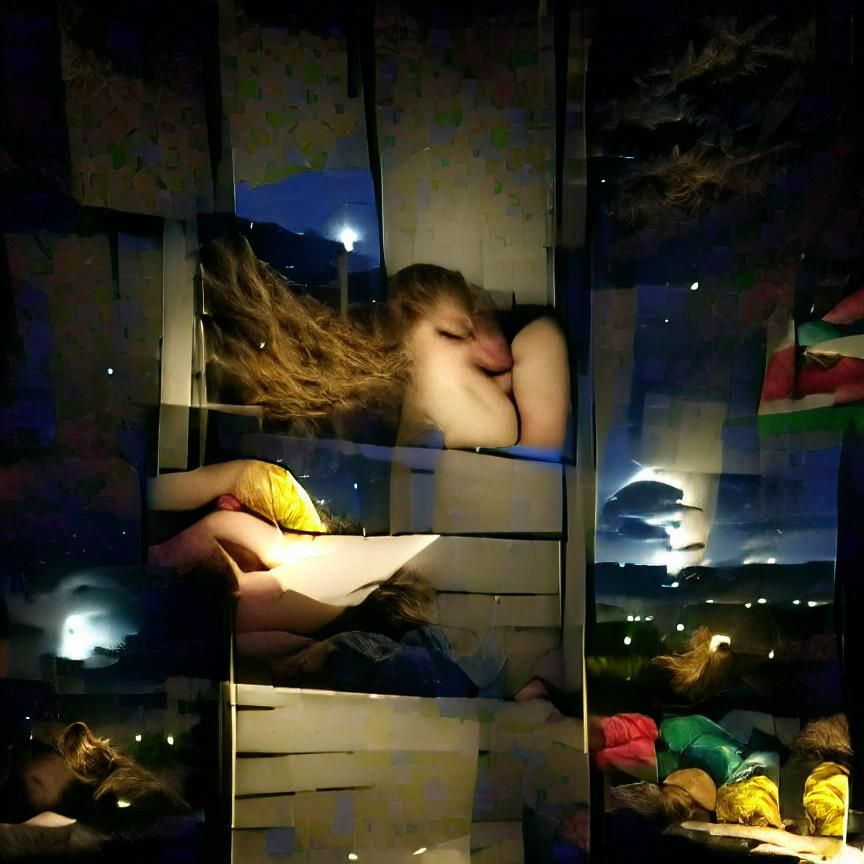 Girlfriend sleeping by window under moonlight
