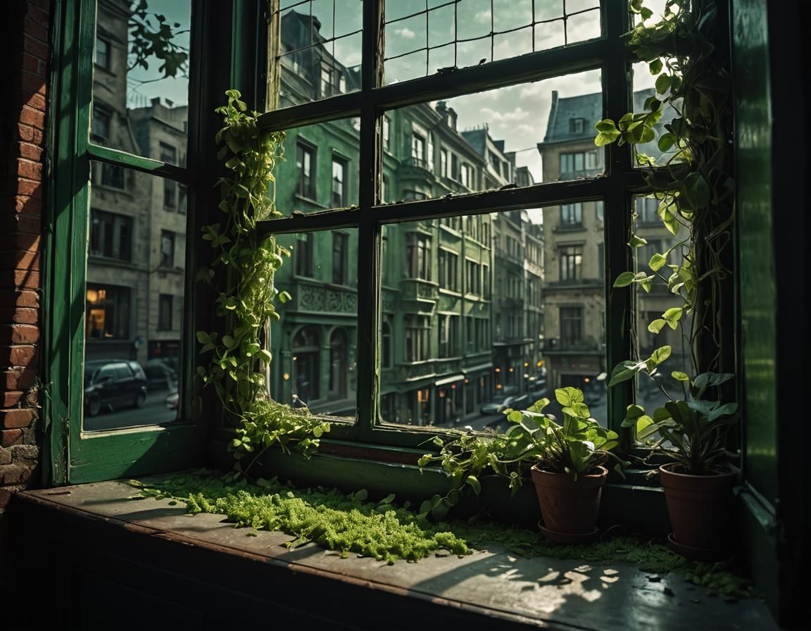 Green luminus slim running down the window