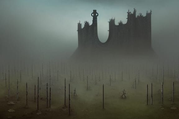 view from high vantage  of dead_hedge_labyrinth-maze surroun...