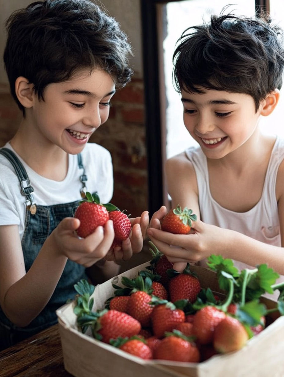 Sharing a bowl of strawberries with a friend