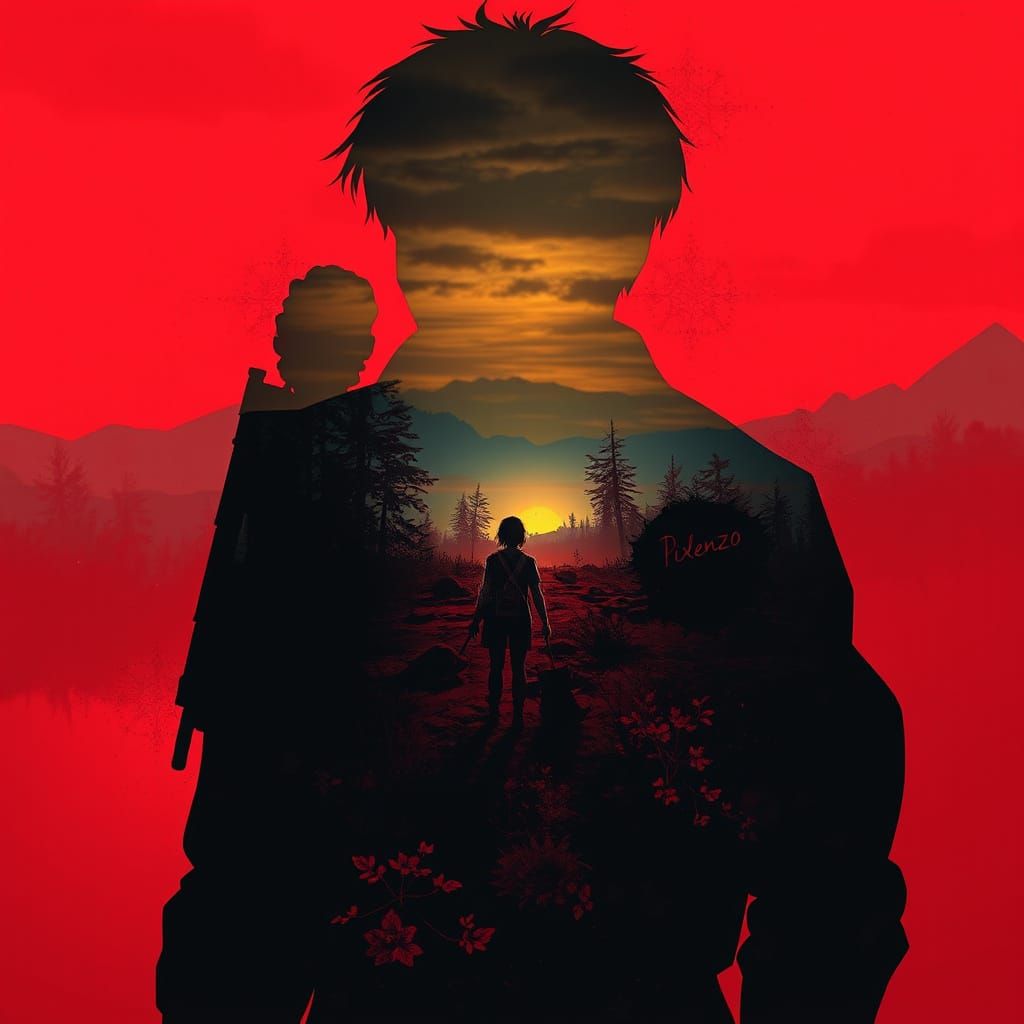 Post-Apocalyptic Musician in Double Exposure Style