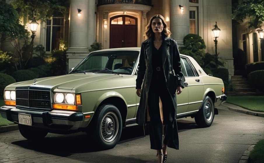 Beautiful woman gets out of a car and enters (a guarded mans...