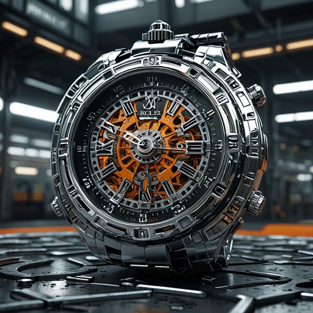 big rolex clockwork installed in a chrom material pumpkin, i...