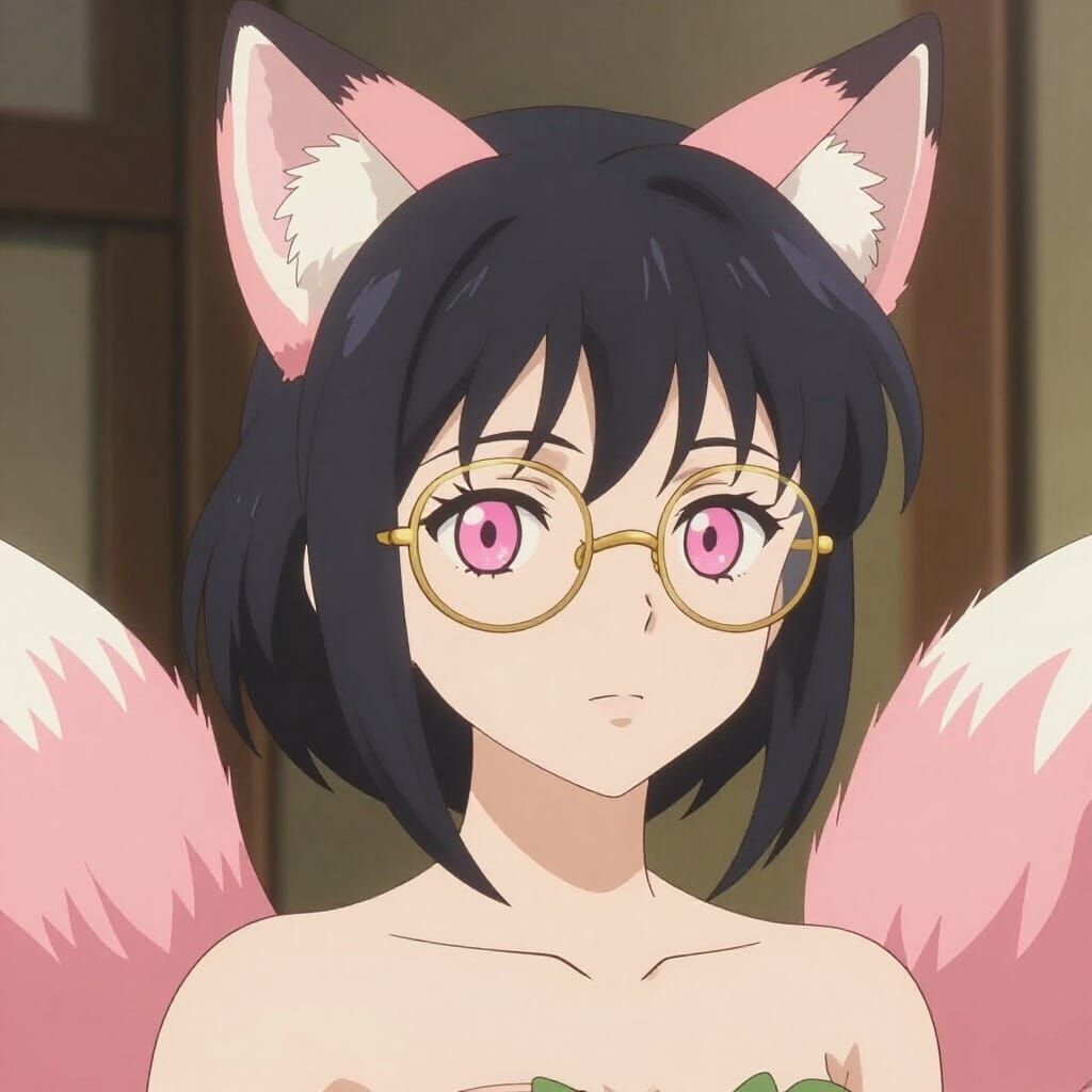 Anime Girl with Fox Ears and Tail in Soft Lighting