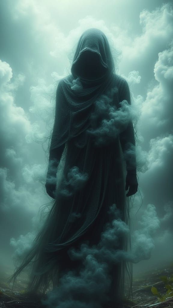 <lora:Flux Vivid Visions:1.0> Whispers in the mist a ghostly figure forming within otherworldly fog