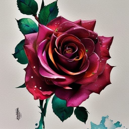 Intricate Rose in Liquid Gouache Style