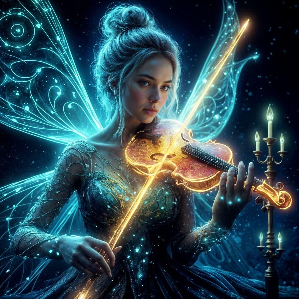 Portrait of a Fairy Playing a Golden Violin
