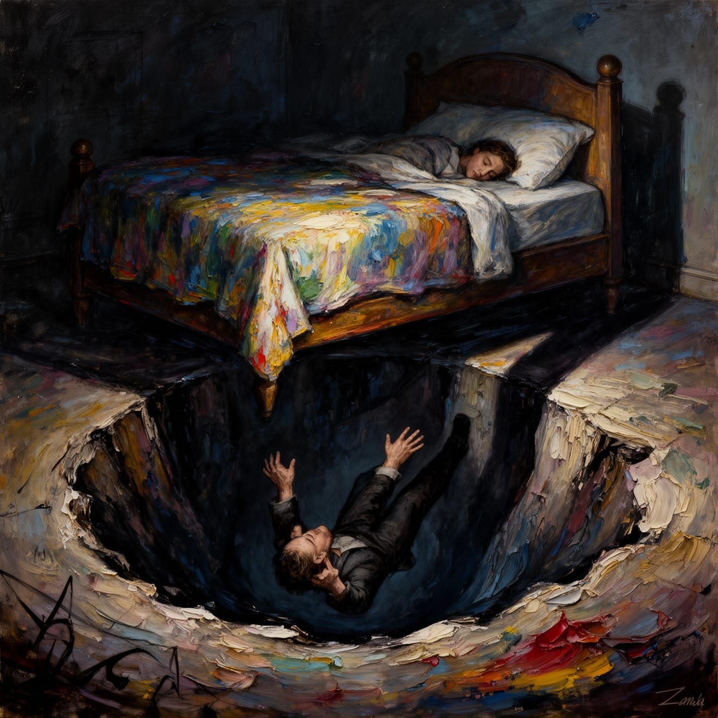 Nightmare of falling into a bottomless pit.