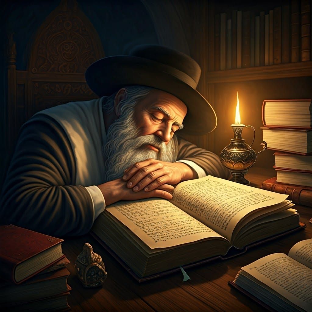 Devout Scholar Asleep in Mystical Study