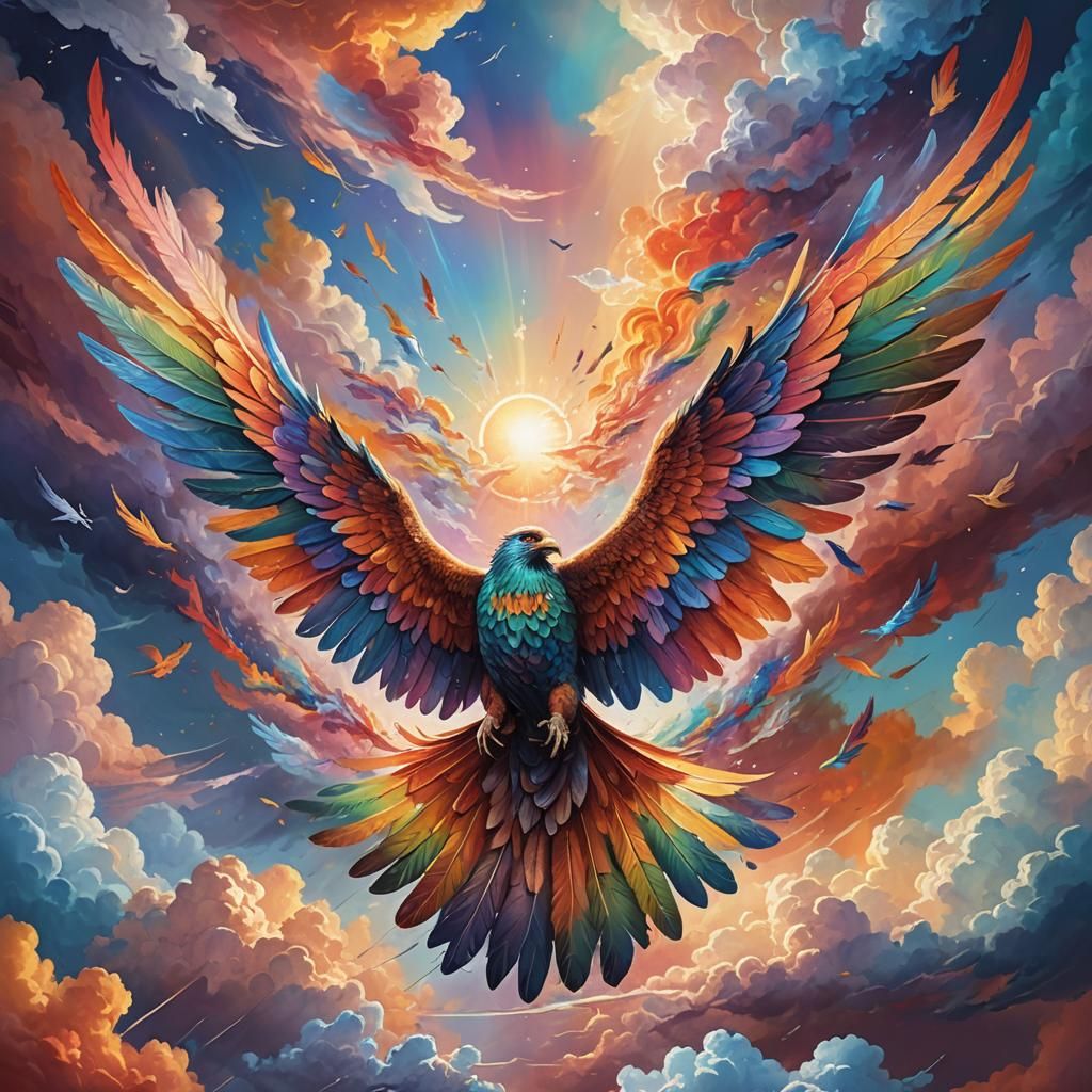 God Flies in Sky: Surreal Oil Painting