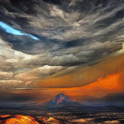 Volcanic Eruption on Flaming Mountain as Impasto Painting