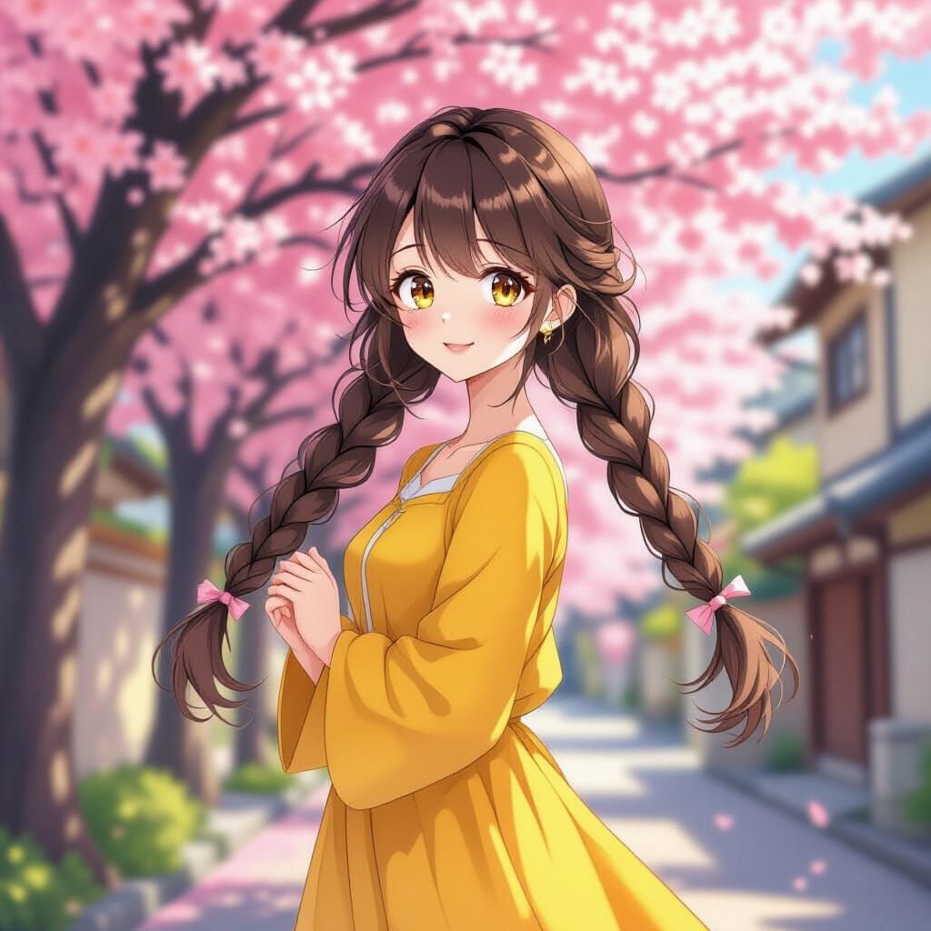 Anime Girl Under Cherry Blossoms