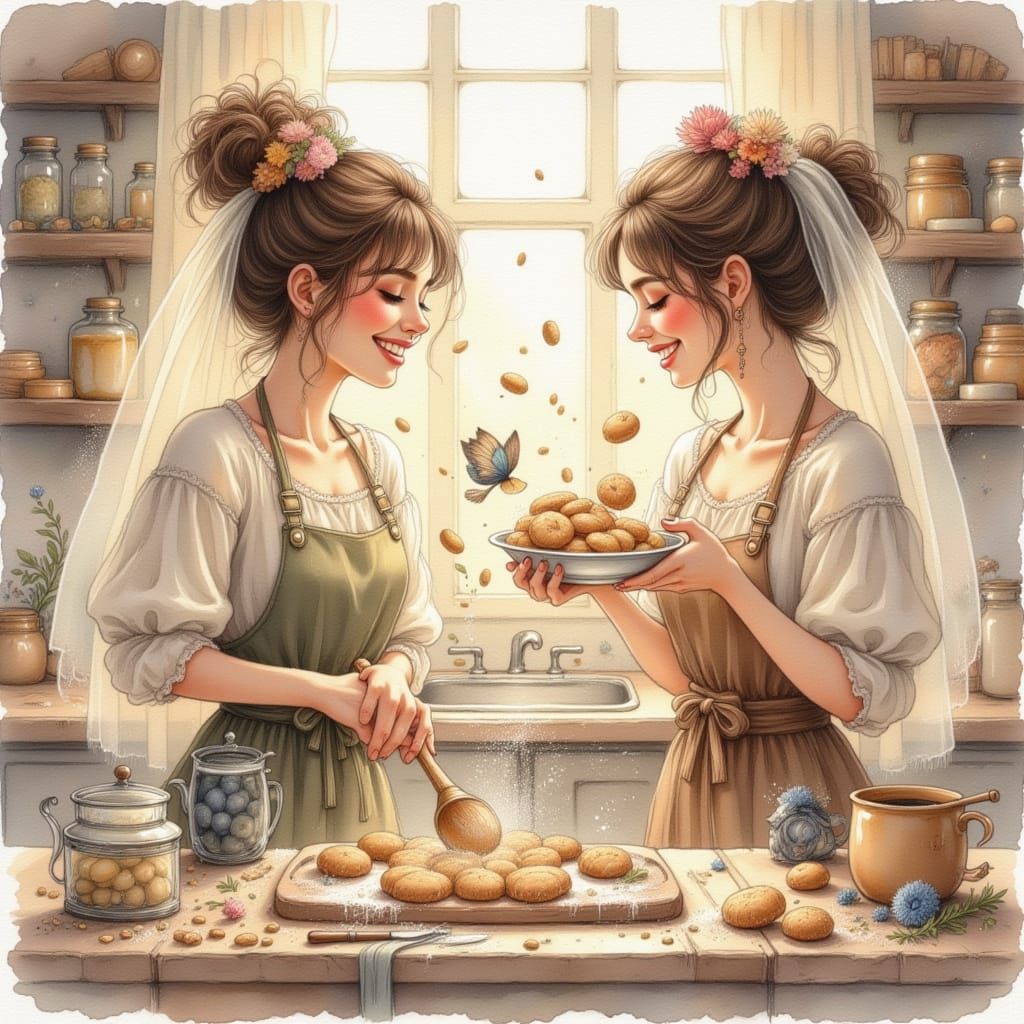 Cozy Kitchen Friends Baking Cookies
