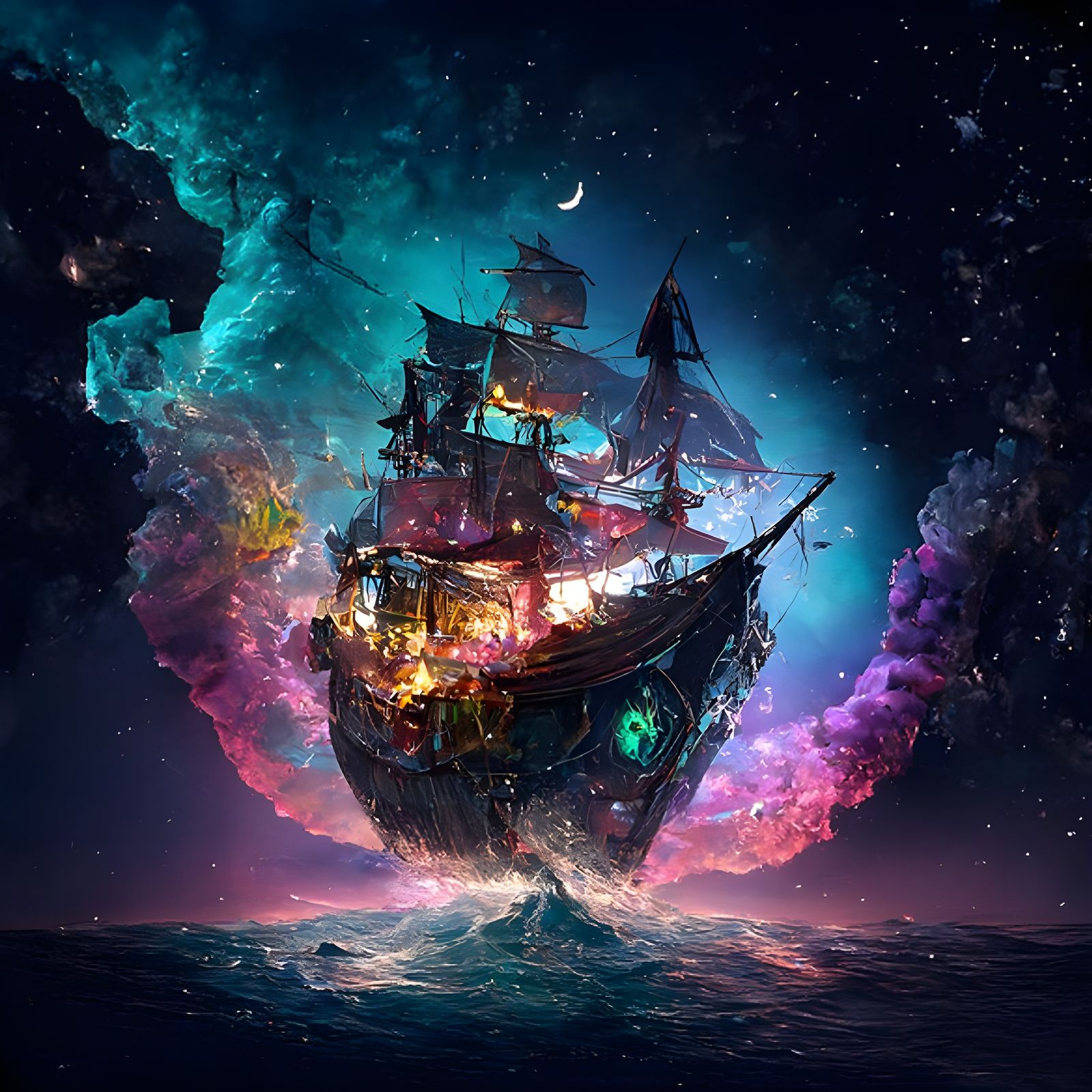 A pirate ship on a mystical sea - AI Generated Artwork - NightCafe Creator