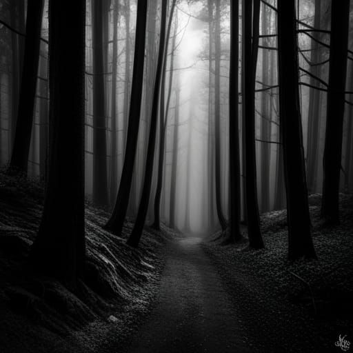 Spooky forest with a dense fog. - AI Generated Artwork - NightCafe Creator